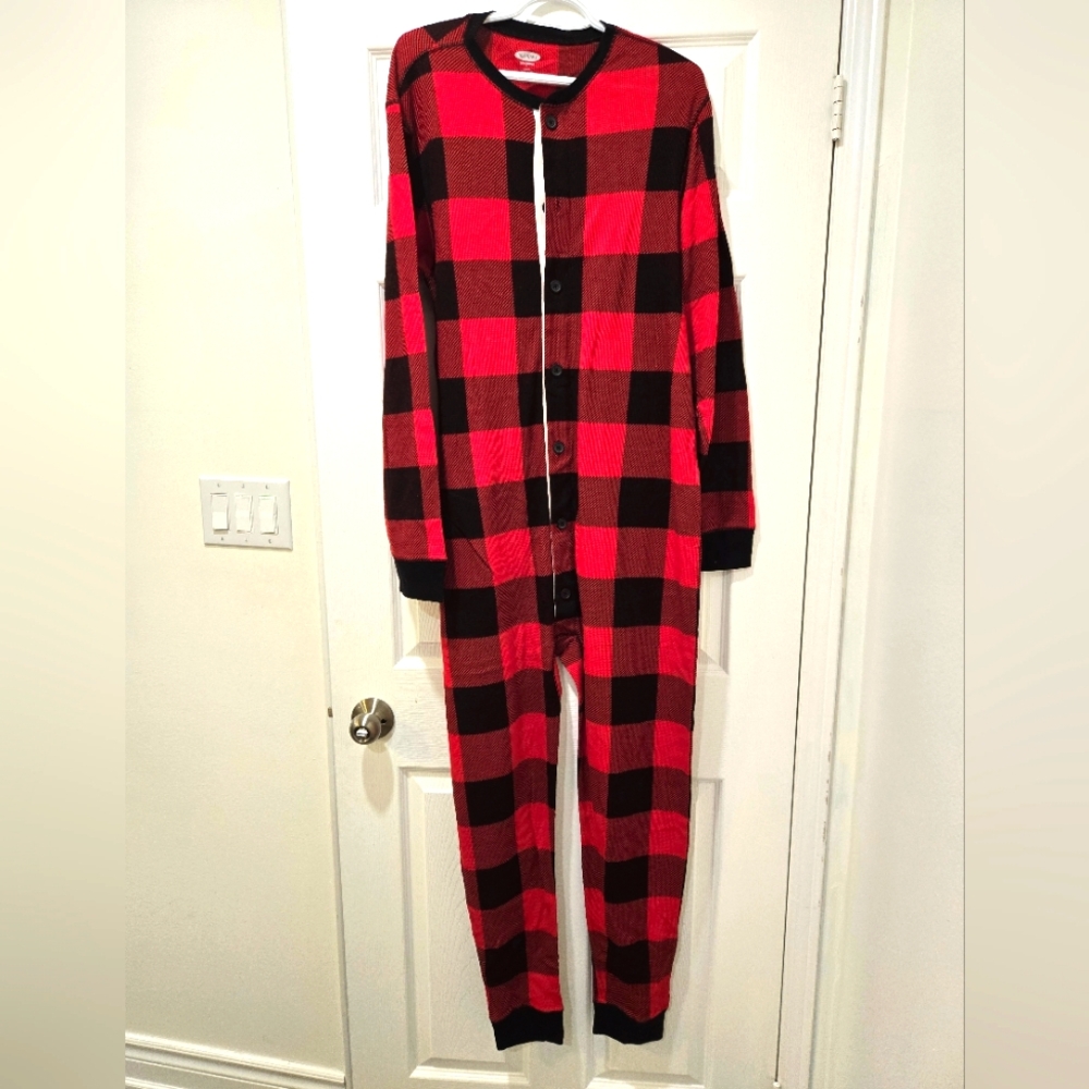 2/28$ - Red and Black Plaid Men's One Piece Pajama